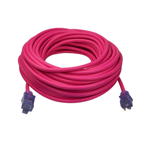 Neon Flex 12/3 SJTW 100ft Outdoor Extension Cord High Visibility Pink Lighted